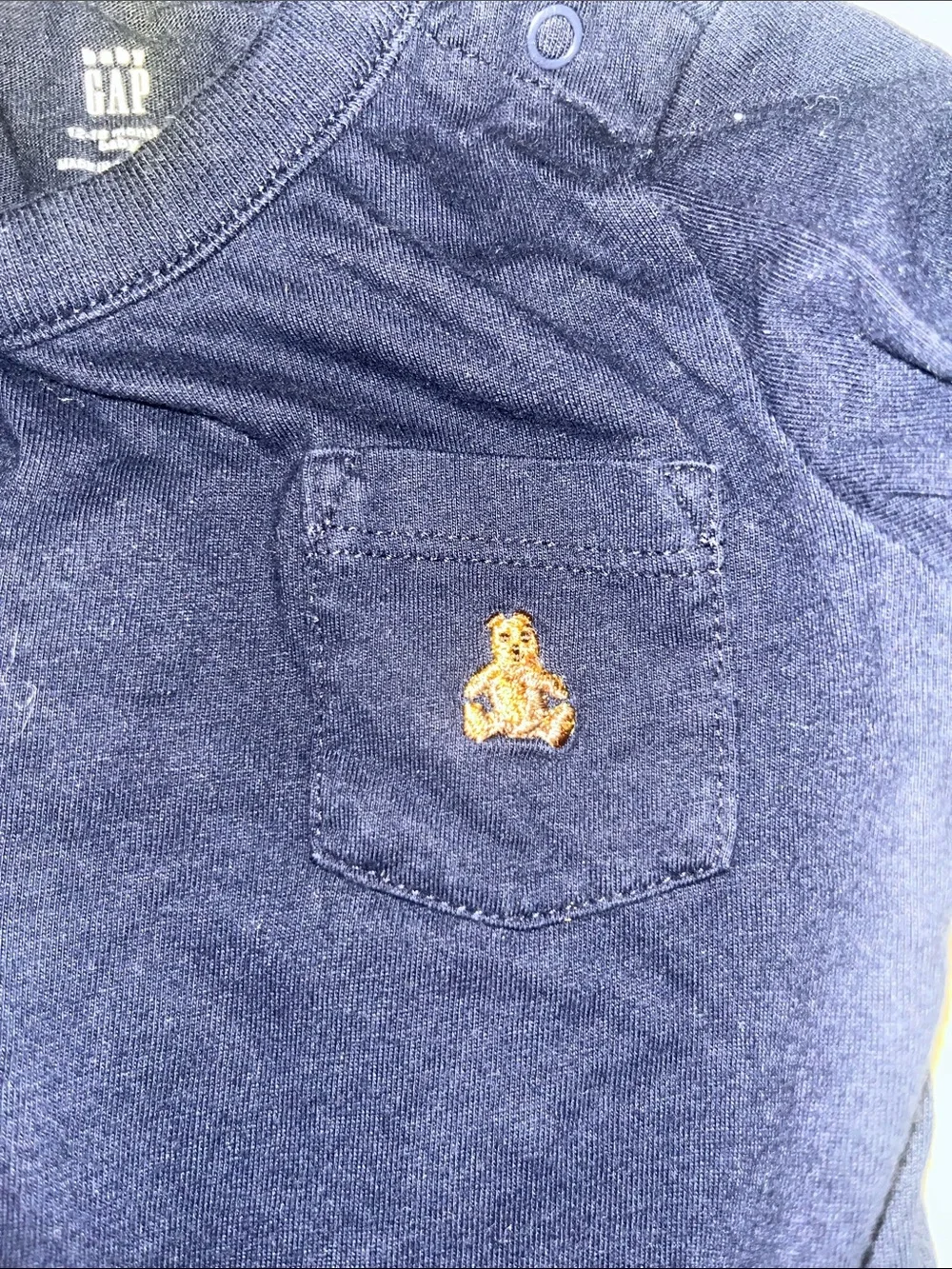 GAP Navy Long Sleeve Baby Bodysuit with Chest Pocket Embroidery